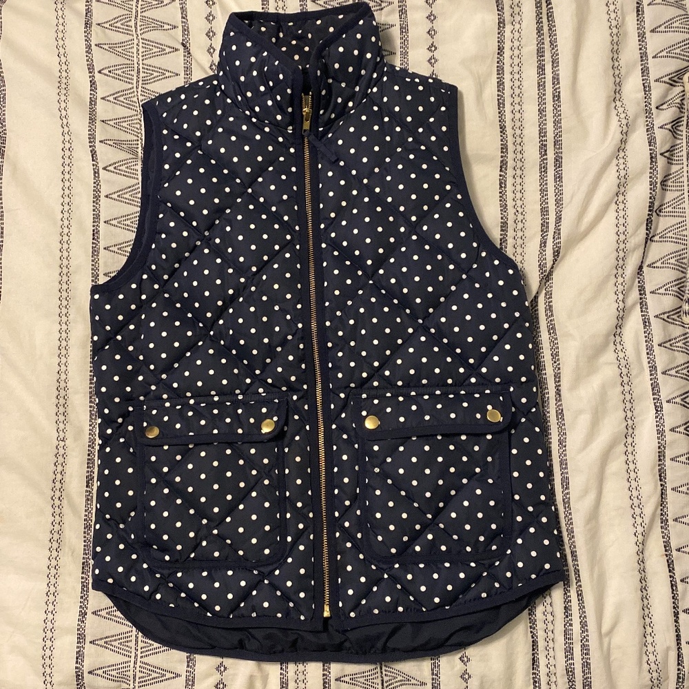 J Crew navy polka dot puffed vest small